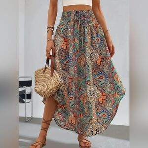 Bohemian Skirt Maxi Style Paisley Print High Low Summer Vacay Clothes Skirts